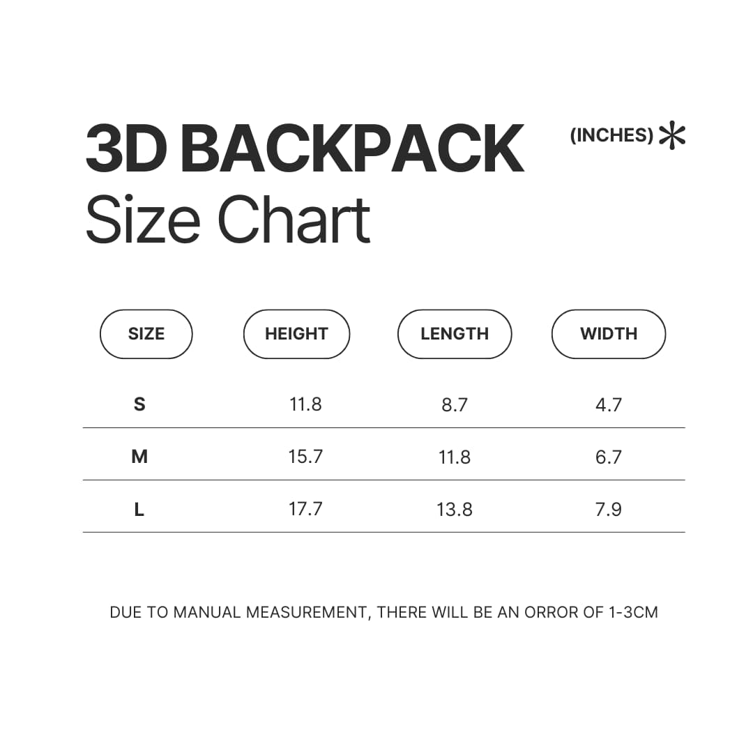 3D Backpack Size Chart - Dandadan Merch