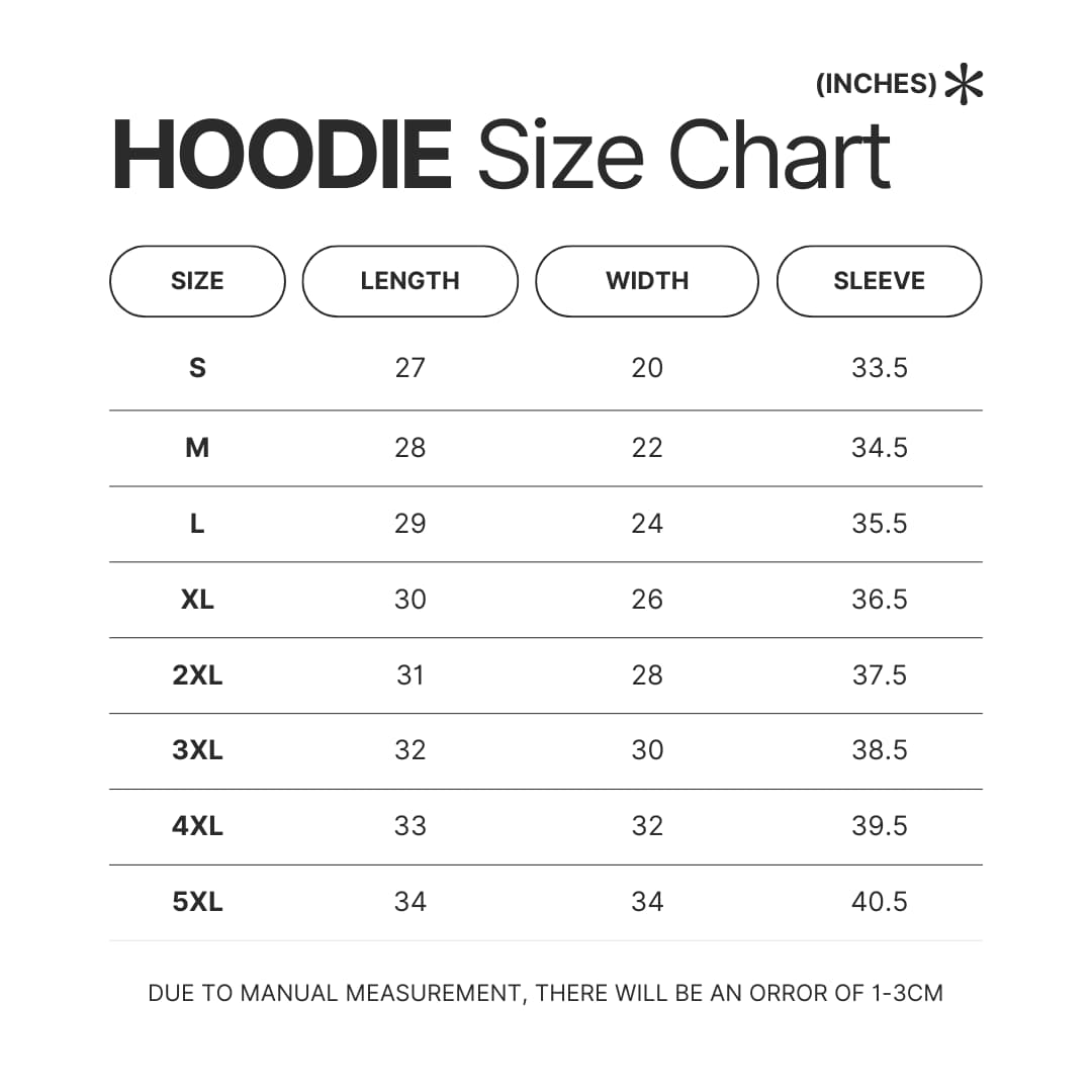 Hoodie Size Chart - Dandadan Merch