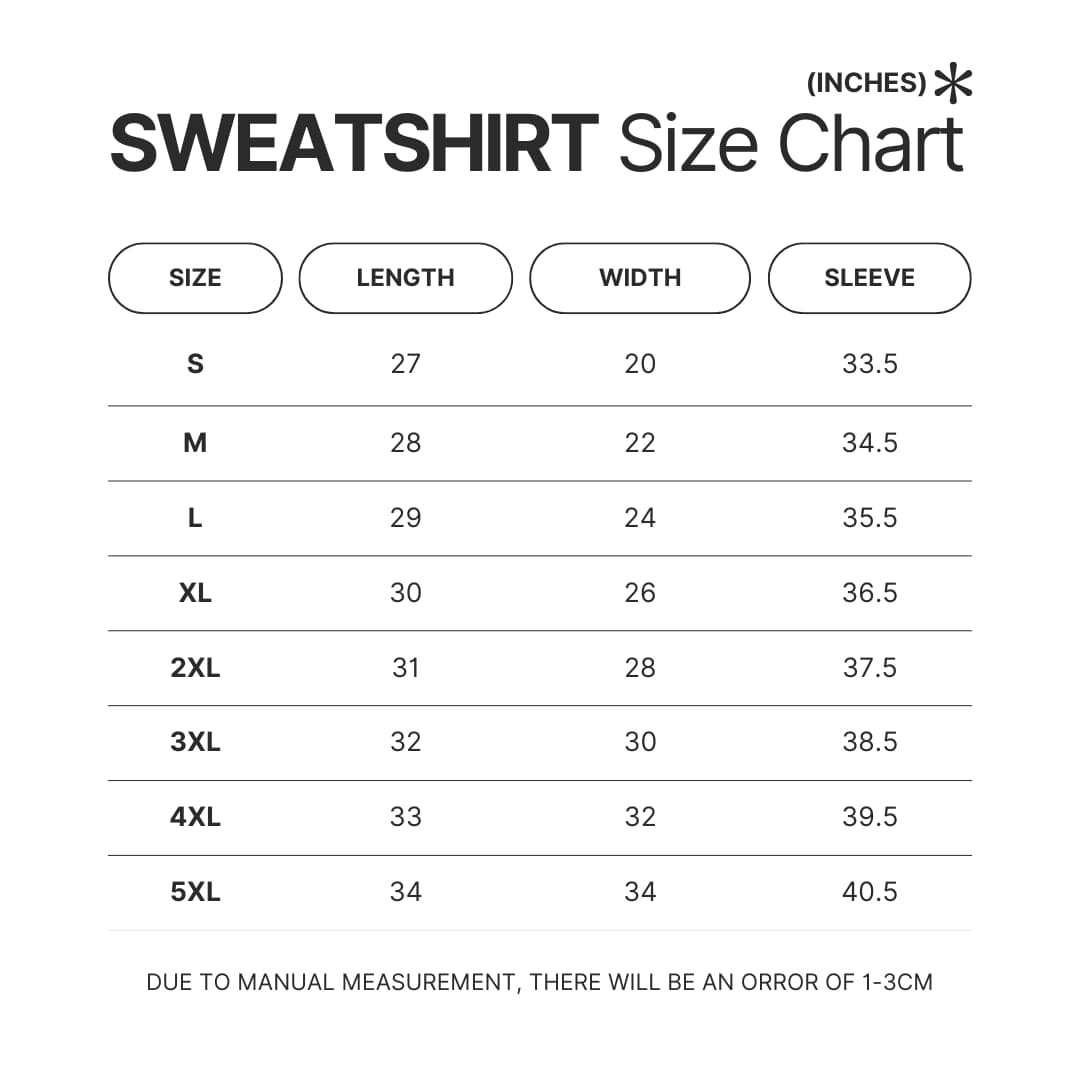 Sweatshirt Size Chart 1 - Dandadan Merch