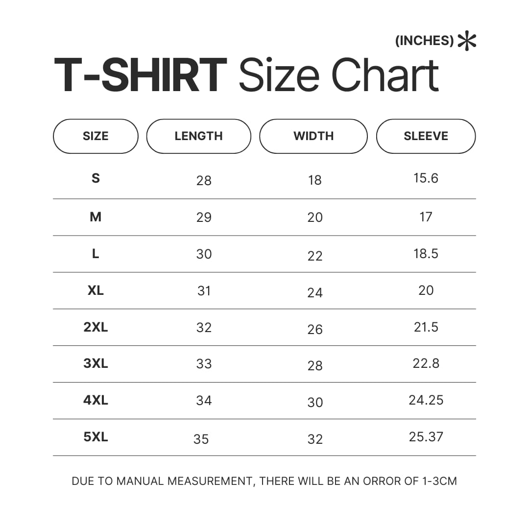 T shirt Size Chart - Dandadan Merch