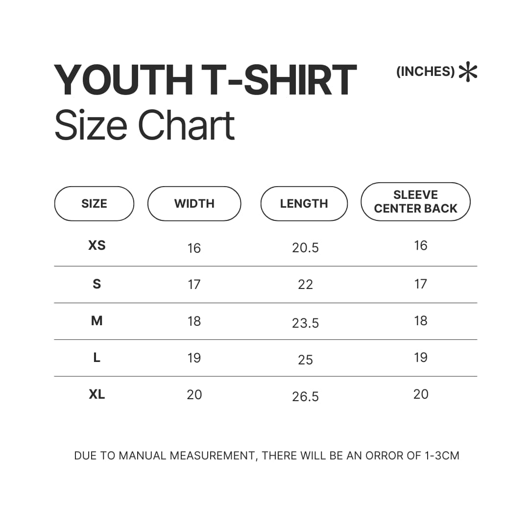 Youth T shirt Size Chart - Dandadan Merch