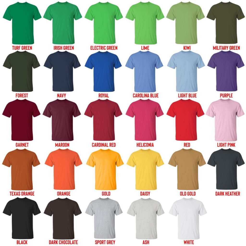 t shirt color chart 1 - Dandadan Merch